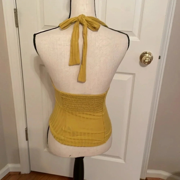 We The Free XS Smocked Back Tie Front Sexy Halter Top Shirt Mustard Yellow Gold - Picture 5 of 10